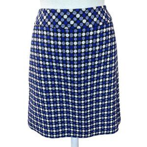 Talbots Wool Blend Blue Polka Dot Tweed A-Line Lined Skirt Back Zip Sz 8